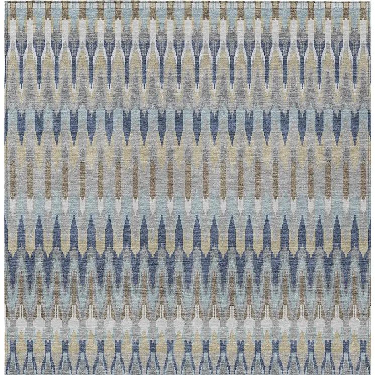 8' X 10' Taupe Navy Blue And Denim Blue Southwestern Washable Indoor Outdoor Area Rug