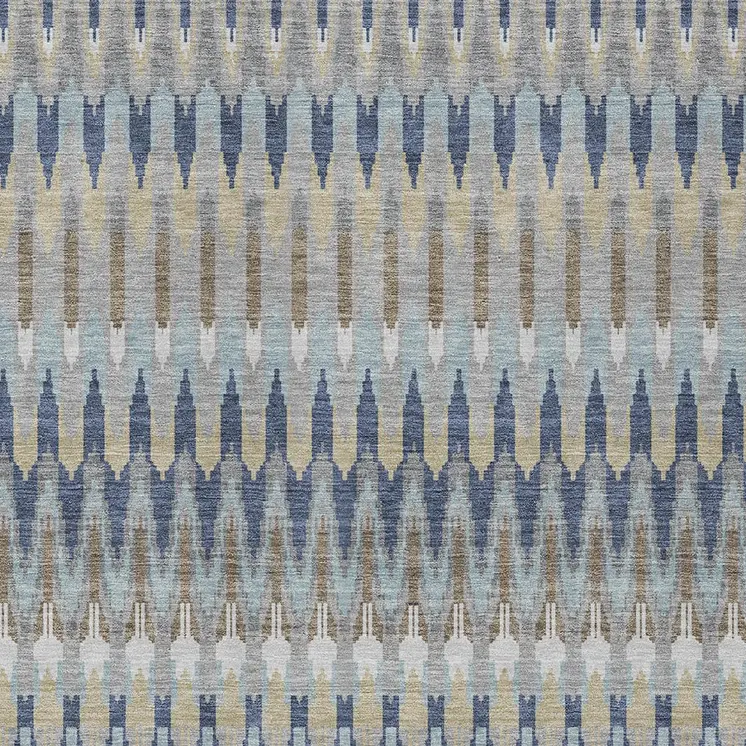 9' X 12' Taupe Navy Blue And Denim Blue Southwestern Washable Indoor Outdoor Area Rug