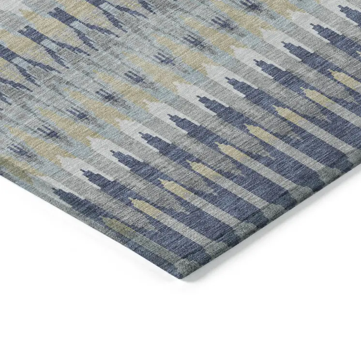 9' X 12' Taupe Navy Blue And Denim Blue Southwestern Washable Indoor Outdoor Area Rug