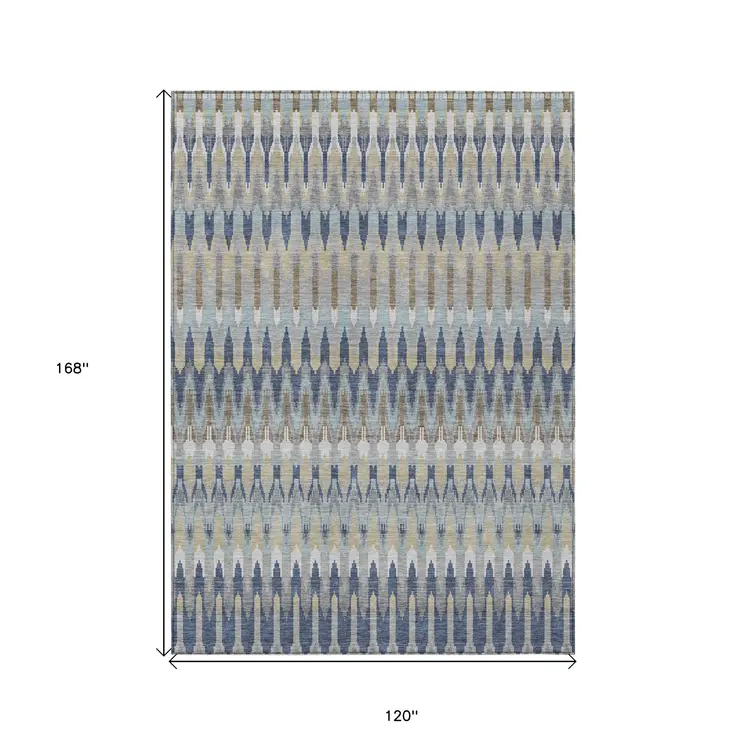 10' X 14' Taupe Navy Blue And Denim Blue Southwestern Washable Indoor Outdoor Area Rug
