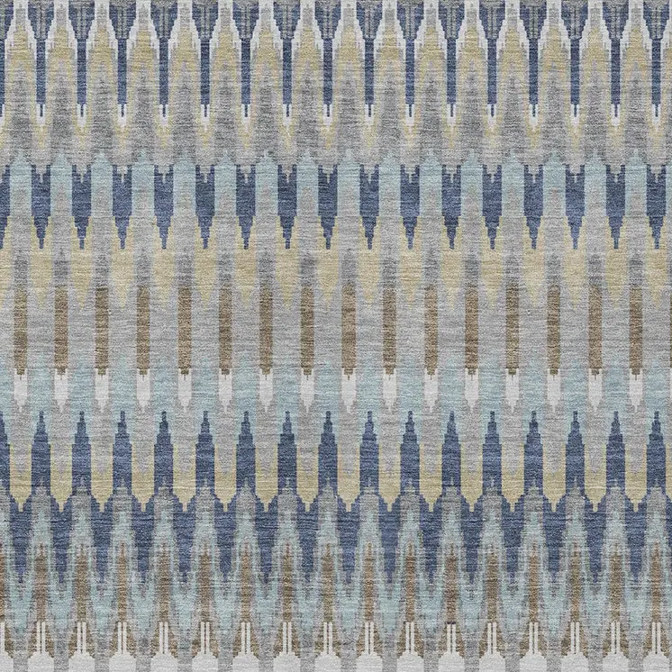 10' X 14' Taupe Navy Blue And Denim Blue Southwestern Washable Indoor Outdoor Area Rug