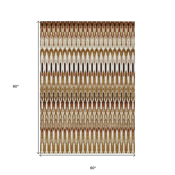 5' X 8' Terra Cotta Beige And Red Southwestern Washable Indoor Outdoor Area Rug