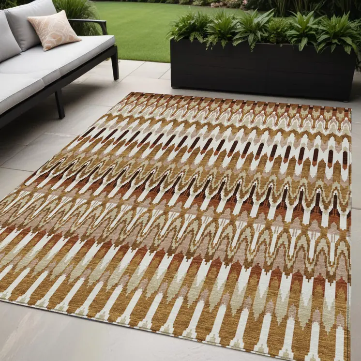 5' X 8' Terra Cotta Beige And Red Southwestern Washable Indoor Outdoor Area Rug