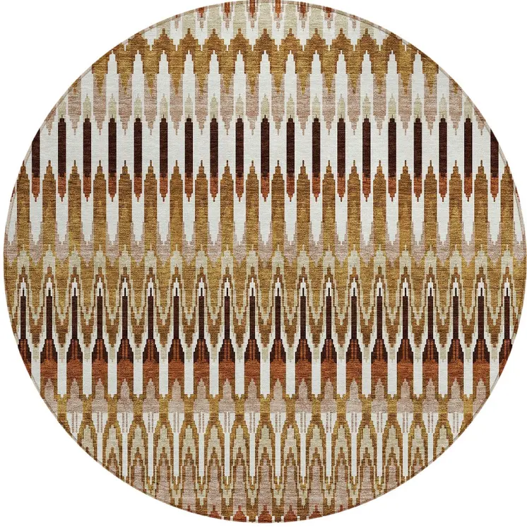 8' Terra Cotta Beige And Red Round Southwestern Washable Indoor Outdoor Area Rug