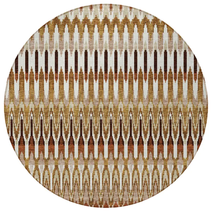 8' Terra Cotta Beige And Red Round Southwestern Washable Indoor Outdoor Area Rug