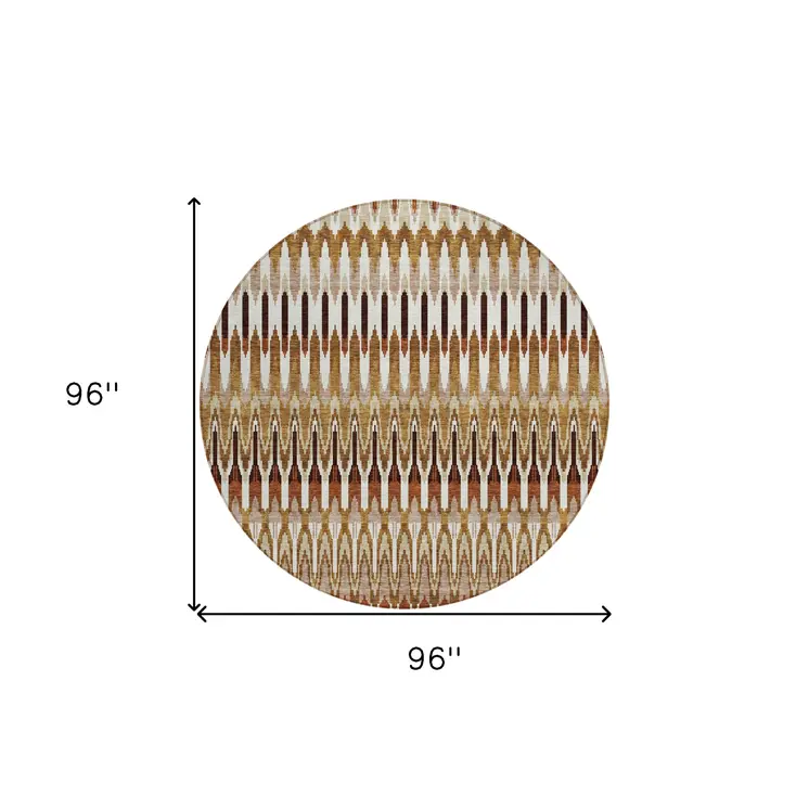 8' Terra Cotta Beige And Red Round Southwestern Washable Indoor Outdoor Area Rug