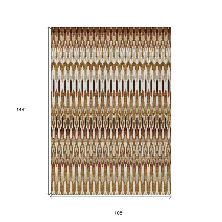 9' X 12' Terra Cotta Beige And Red Southwestern Washable Indoor Outdoor Area Rug