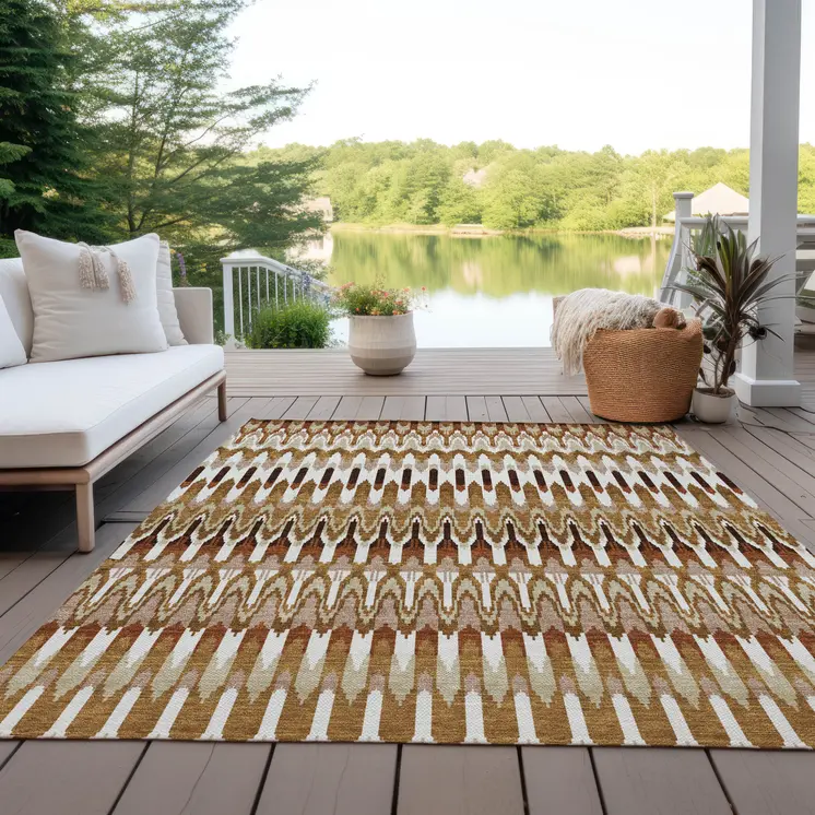 9' X 12' Terra Cotta Beige And Red Southwestern Washable Indoor Outdoor Area Rug
