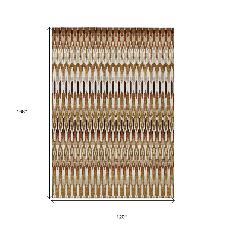 10' X 14' Terra Cotta Beige And Red Southwestern Washable Indoor Outdoor Area Rug
