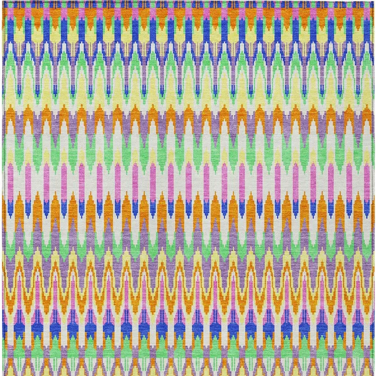 3' X 5' White Blue And Pink Southwestern Washable Indoor Outdoor Area Rug