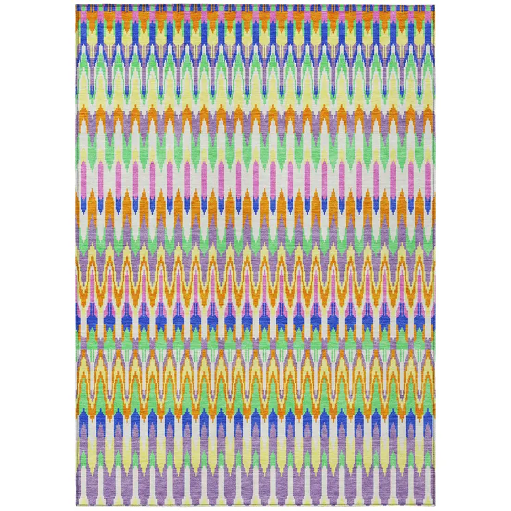 3' X 5' White Blue And Pink Southwestern Washable Indoor Outdoor Area Rug