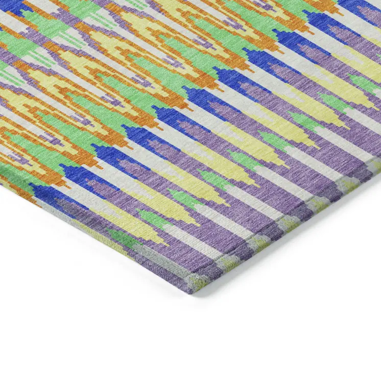 5' X 8' White Blue And Pink Southwestern Washable Indoor Outdoor Area Rug
