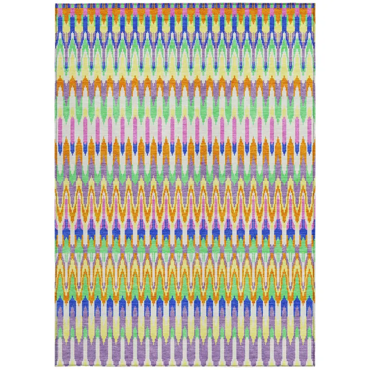 5' X 8' White Blue And Pink Southwestern Washable Indoor Outdoor Area Rug