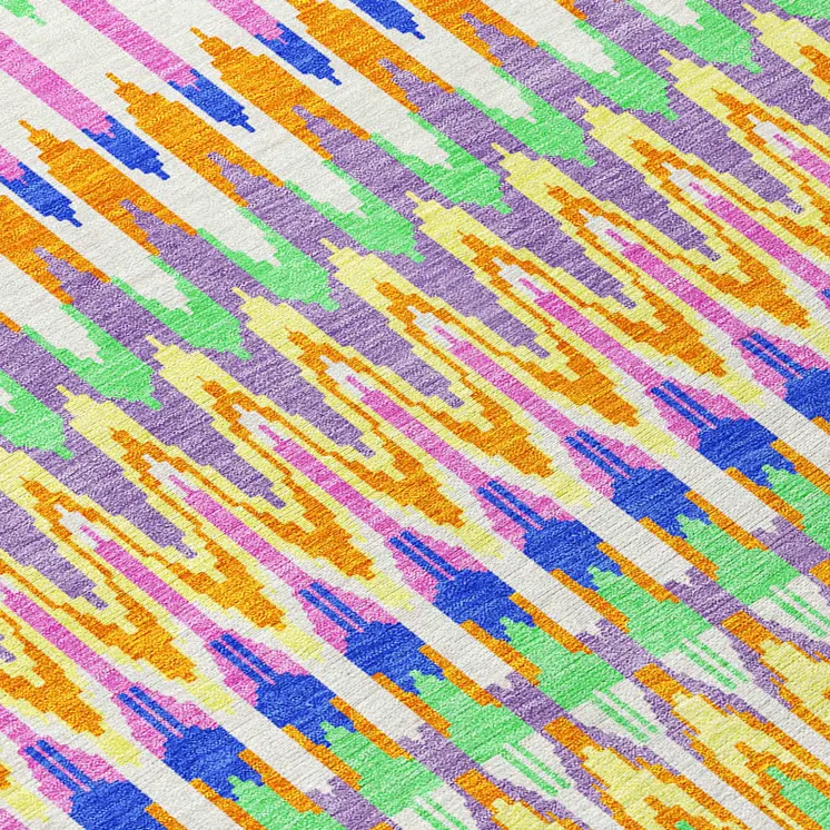 5' X 8' White Blue And Pink Southwestern Washable Indoor Outdoor Area Rug