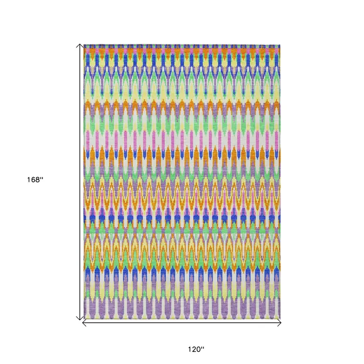10' X 14' White Blue And Pink Southwestern Washable Indoor Outdoor Area Rug