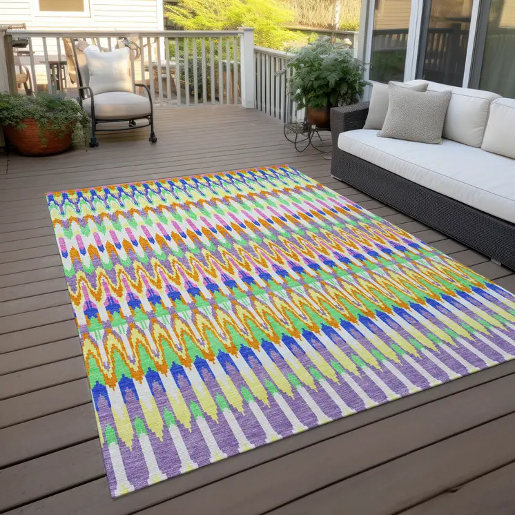 10' X 14' White Blue And Pink Southwestern Washable Indoor Outdoor Area Rug