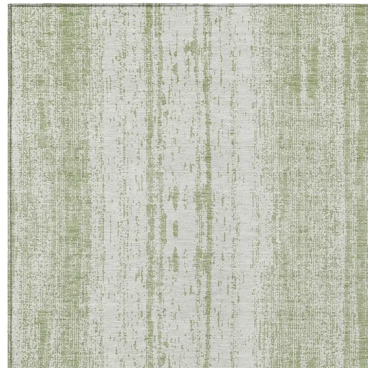 5' X 8' Artichoke Green And Ivory Striped Washable Indoor Outdoor Area Rug