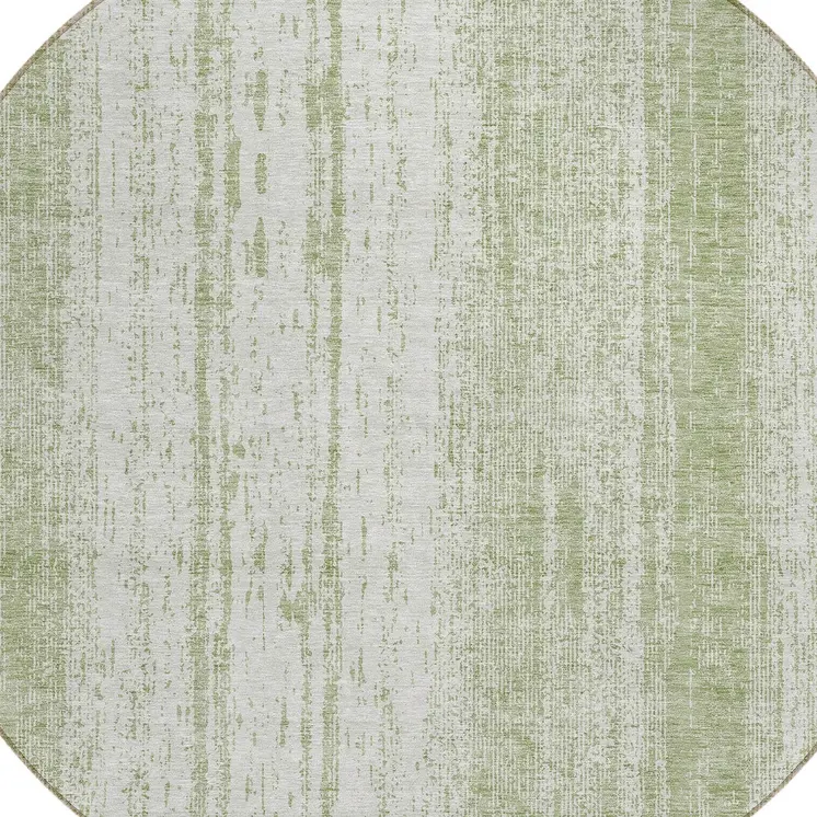 8' Artichoke Green And Ivory Round Striped Washable Indoor Outdoor Area Rug