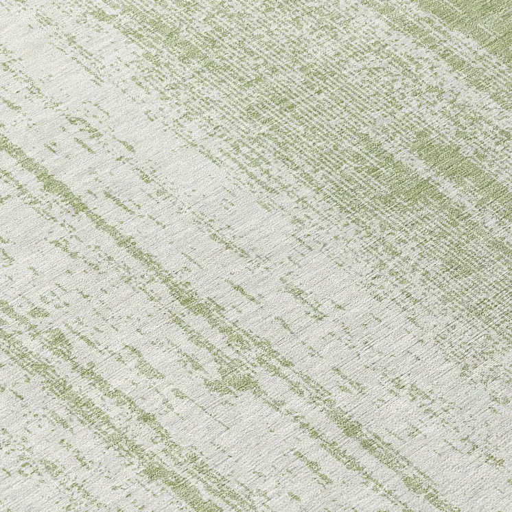 8' Artichoke Green And Ivory Round Striped Washable Indoor Outdoor Area Rug