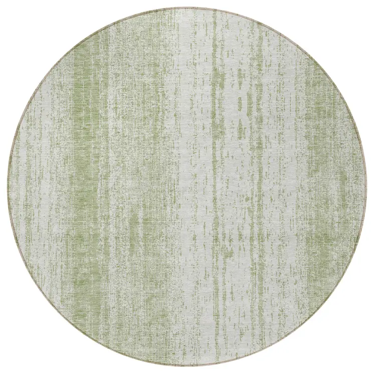 8' Artichoke Green And Ivory Round Striped Washable Indoor Outdoor Area Rug