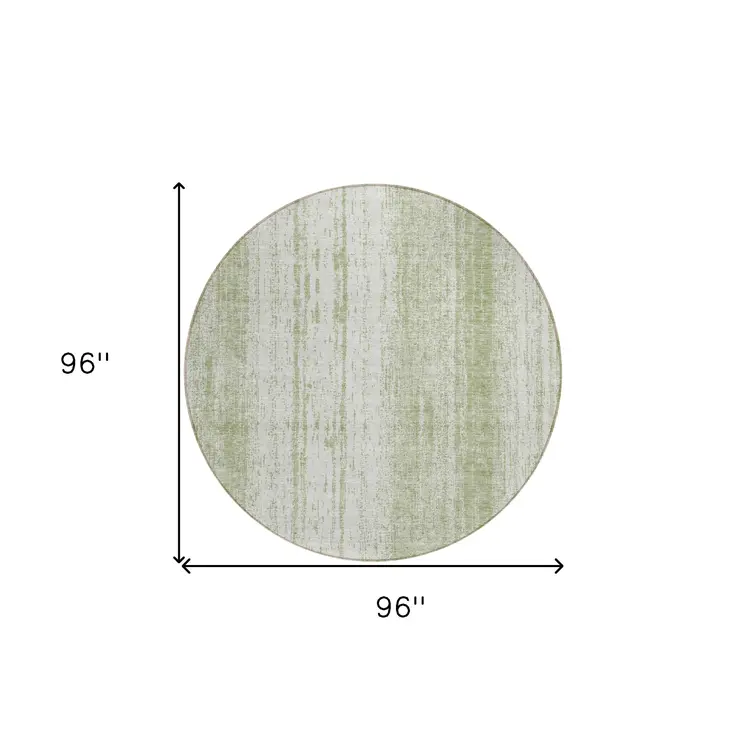 8' Artichoke Green And Ivory Round Striped Washable Indoor Outdoor Area Rug