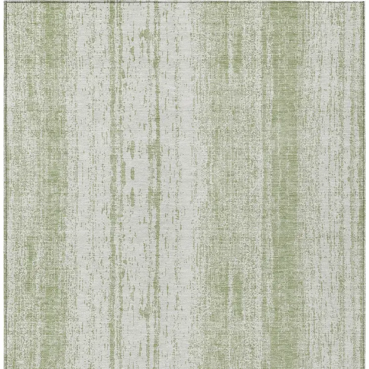 10' X 14' Artichoke Green And Ivory Striped Washable Indoor Outdoor Area Rug
