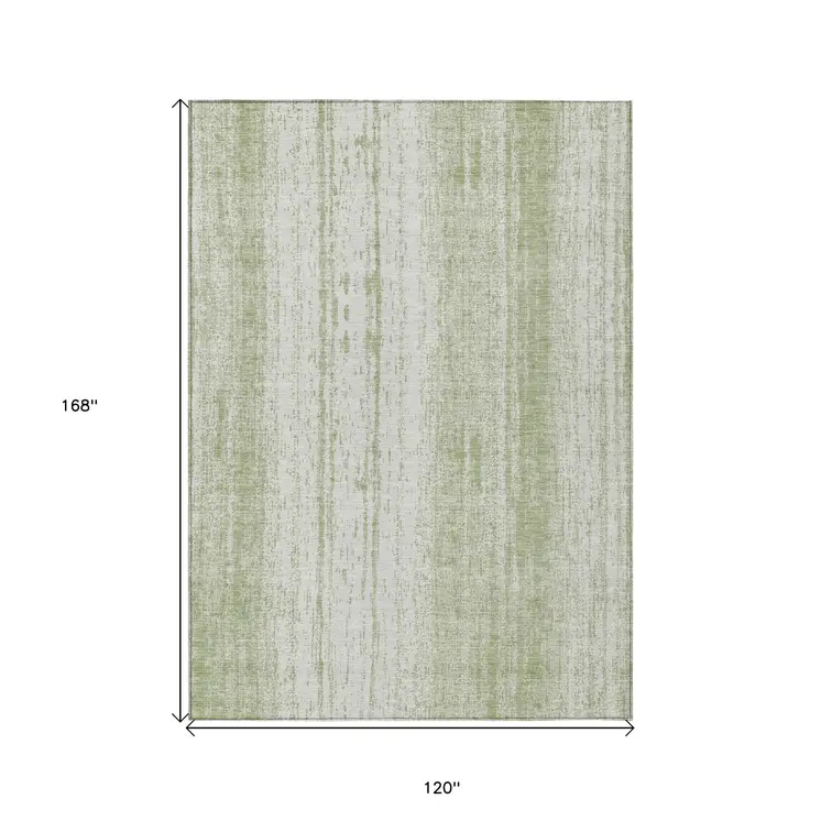 10' X 14' Artichoke Green And Ivory Striped Washable Indoor Outdoor Area Rug