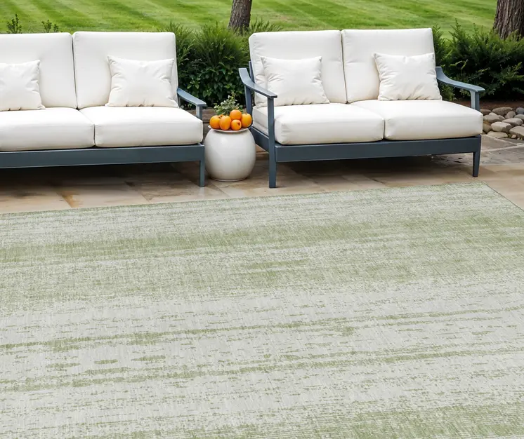 10' X 14' Artichoke Green And Ivory Striped Washable Indoor Outdoor Area Rug