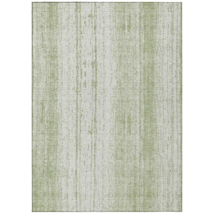10' X 14' Artichoke Green And Ivory Striped Washable Indoor Outdoor Area Rug