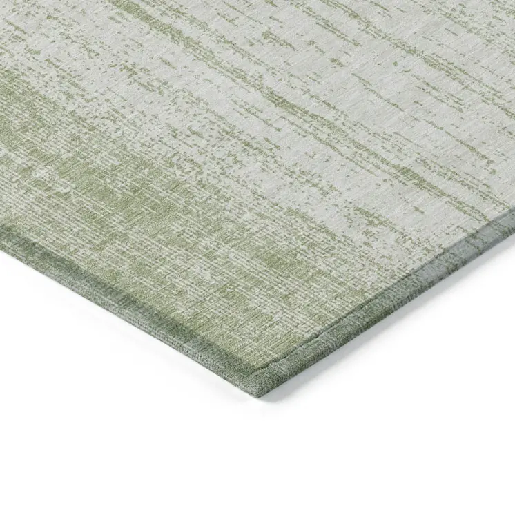 10' X 14' Artichoke Green And Ivory Striped Washable Indoor Outdoor Area Rug