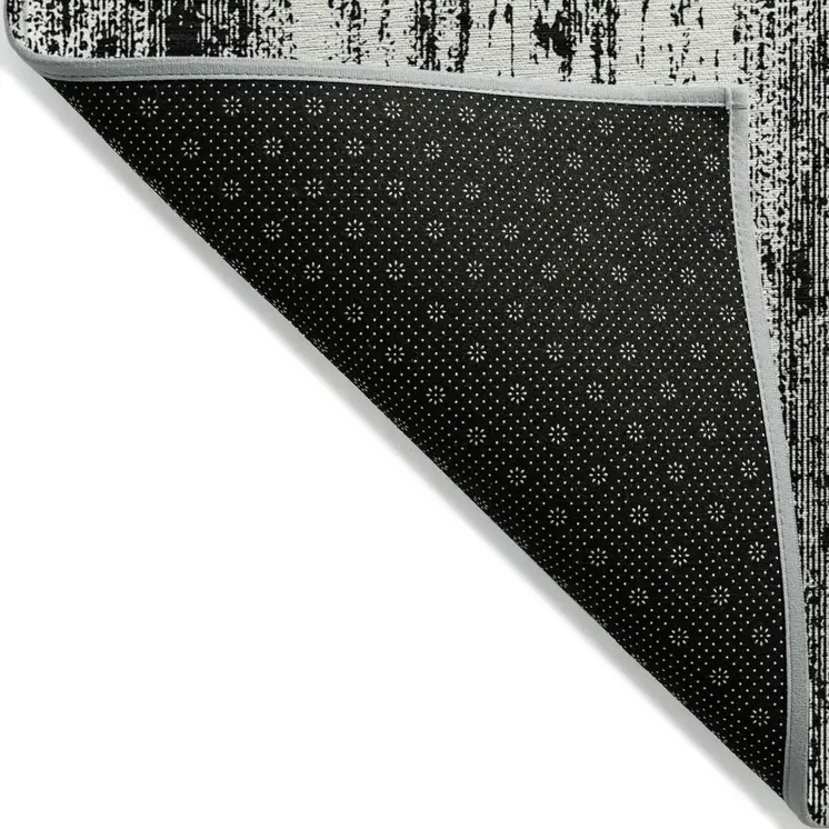 3' X 5' Black And Ivory Striped Washable Indoor Outdoor Area Rug