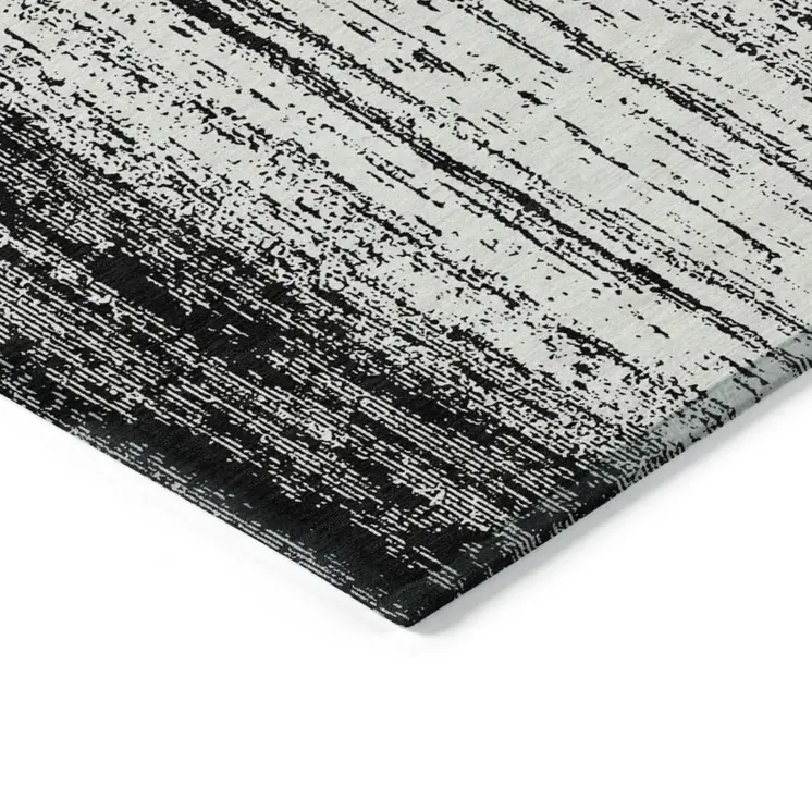 3' X 5' Black And Ivory Striped Washable Indoor Outdoor Area Rug