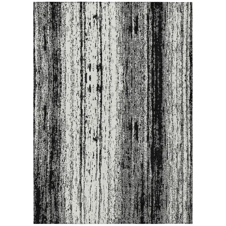 5' X 8' Black And Ivory Striped Washable Indoor Outdoor Area Rug