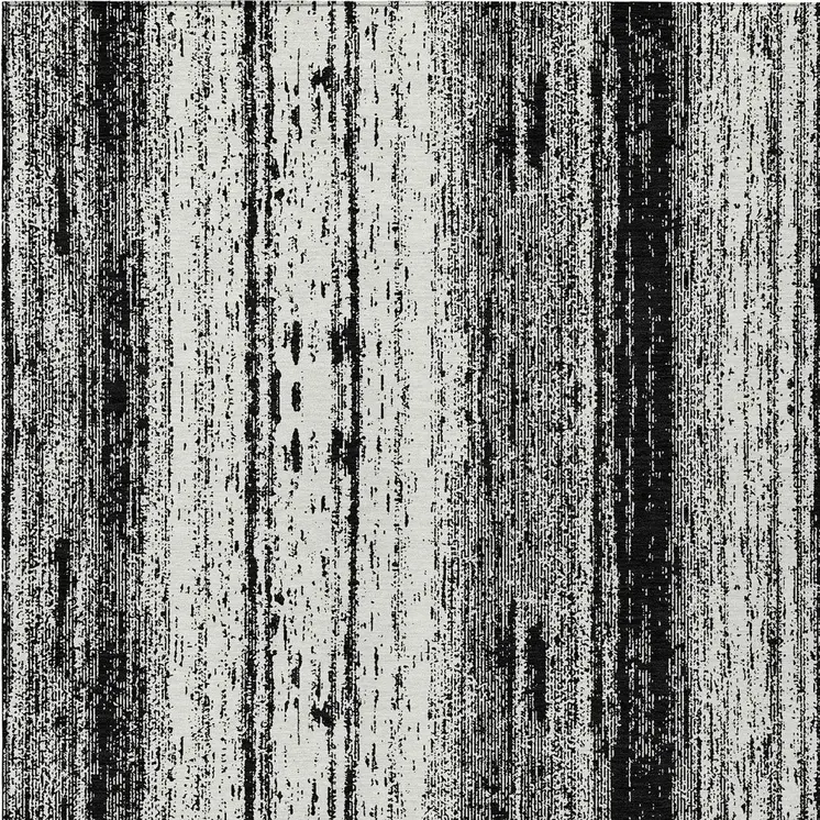 10' X 14' Black And Ivory Striped Washable Indoor Outdoor Area Rug