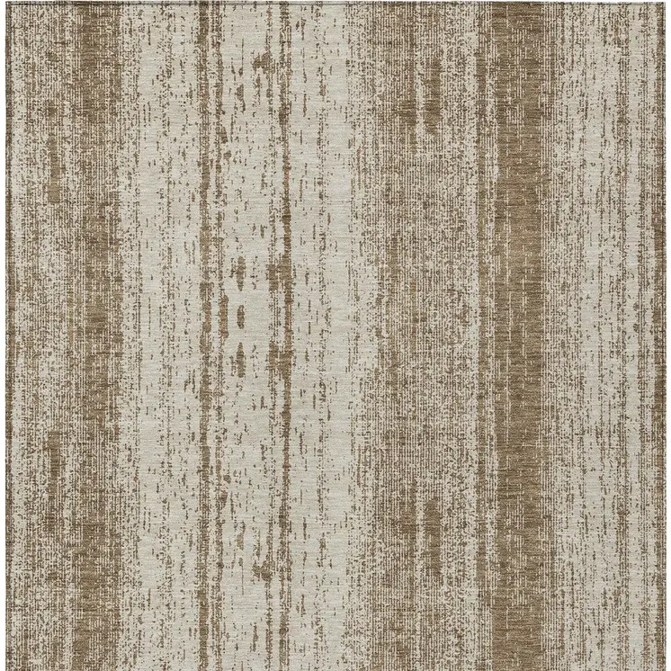 8' X 10' Brown And Ivory Striped Washable Indoor Outdoor Area Rug