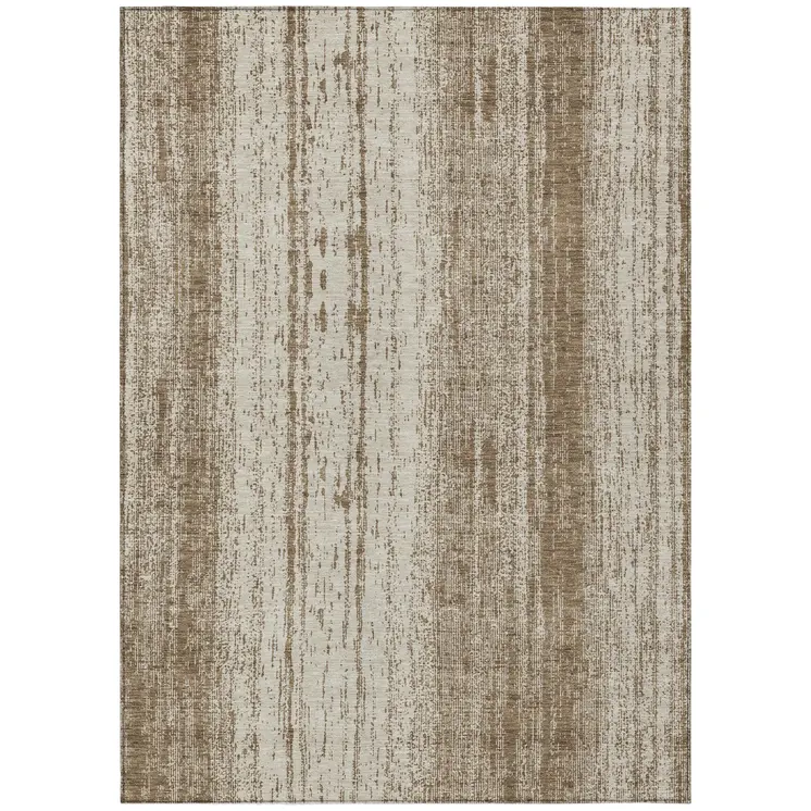 8' X 10' Brown And Ivory Striped Washable Indoor Outdoor Area Rug