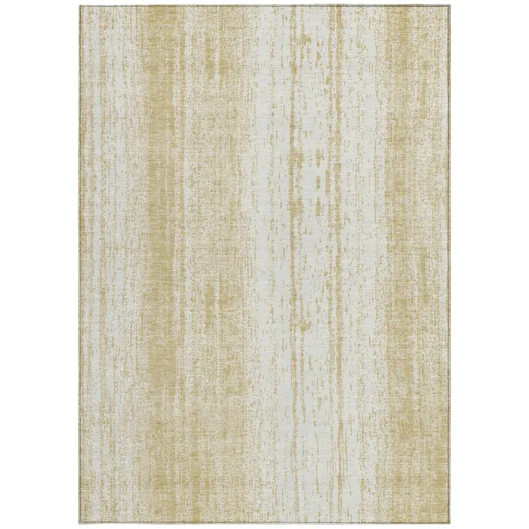 3' X 5' Gold And Ivory Striped Washable Indoor Outdoor Area Rug