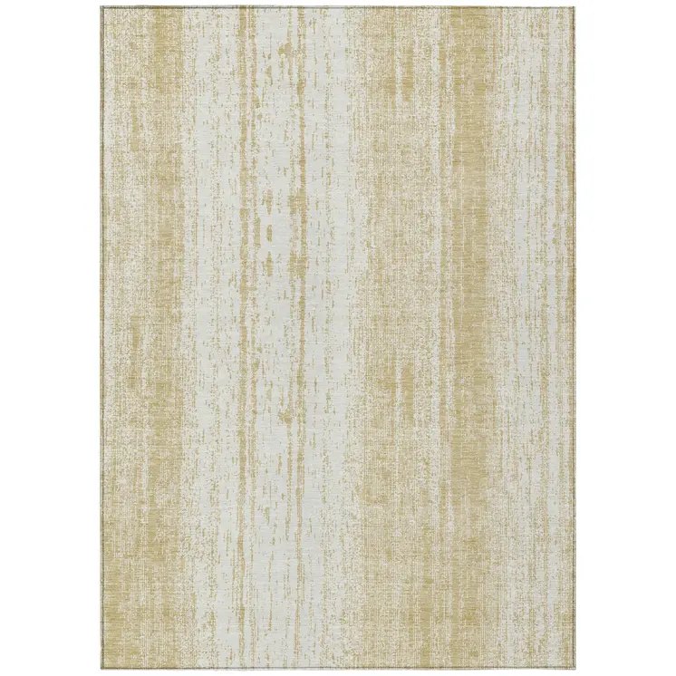 3' X 5' Gold And Ivory Striped Washable Indoor Outdoor Area Rug