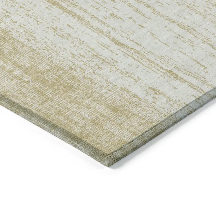 3' X 5' Gold And Ivory Striped Washable Indoor Outdoor Area Rug