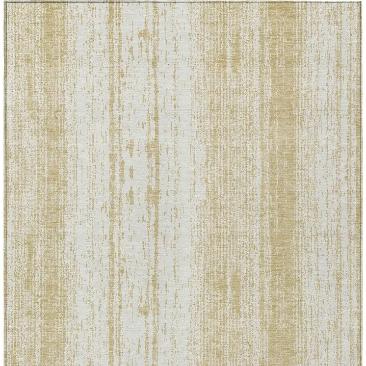 3' X 5' Gold And Ivory Striped Washable Indoor Outdoor Area Rug