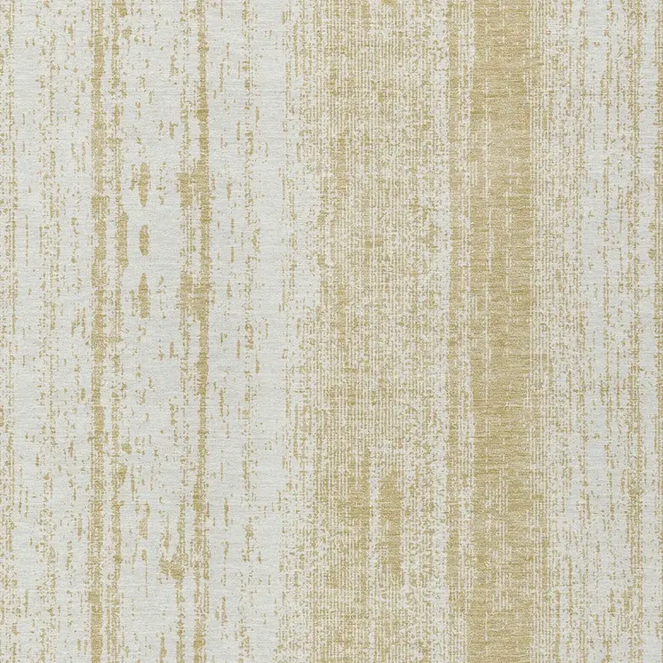 9' X 12' Gold And Ivory Striped Washable Indoor Outdoor Area Rug