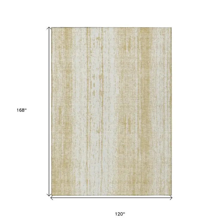10' X 14' Gold And Ivory Striped Washable Indoor Outdoor Area Rug