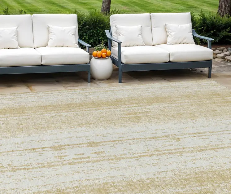 10' X 14' Gold And Ivory Striped Washable Indoor Outdoor Area Rug