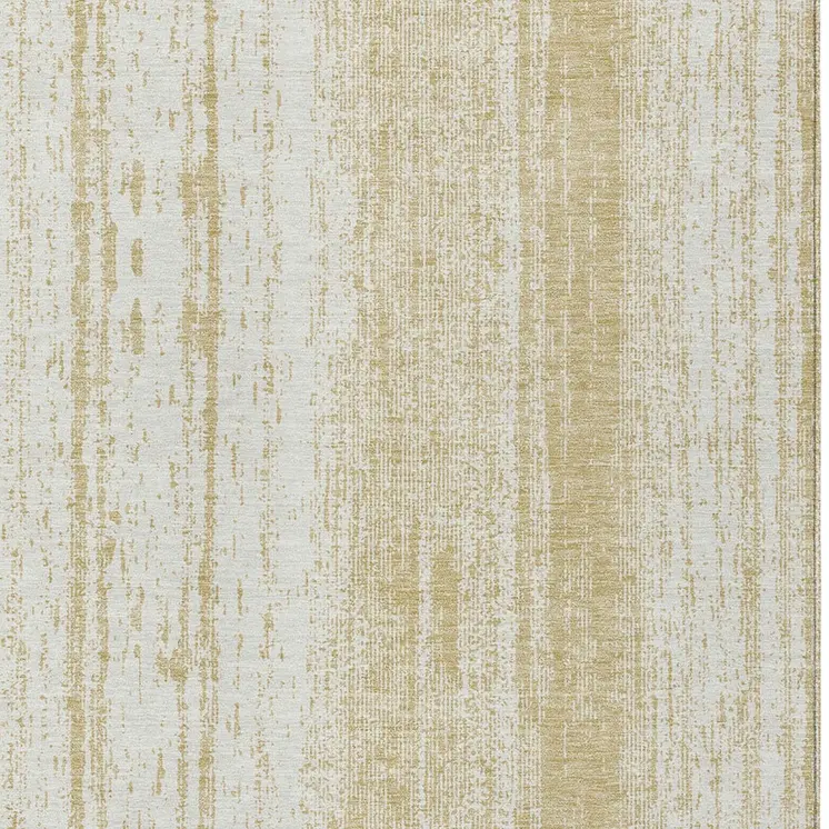 10' X 14' Gold And Ivory Striped Washable Indoor Outdoor Area Rug
