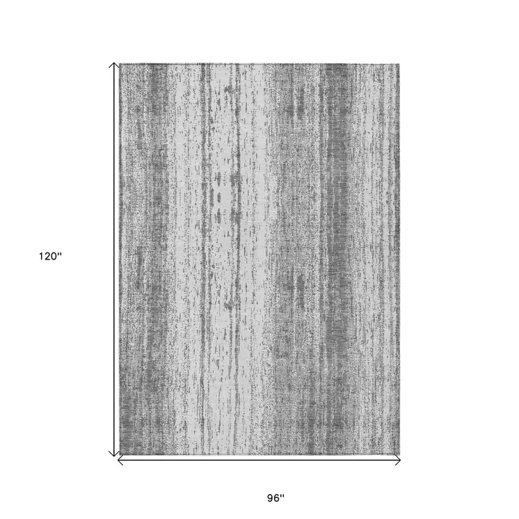 8' X 10' Gray And Ivory Striped Washable Indoor Outdoor Area Rug