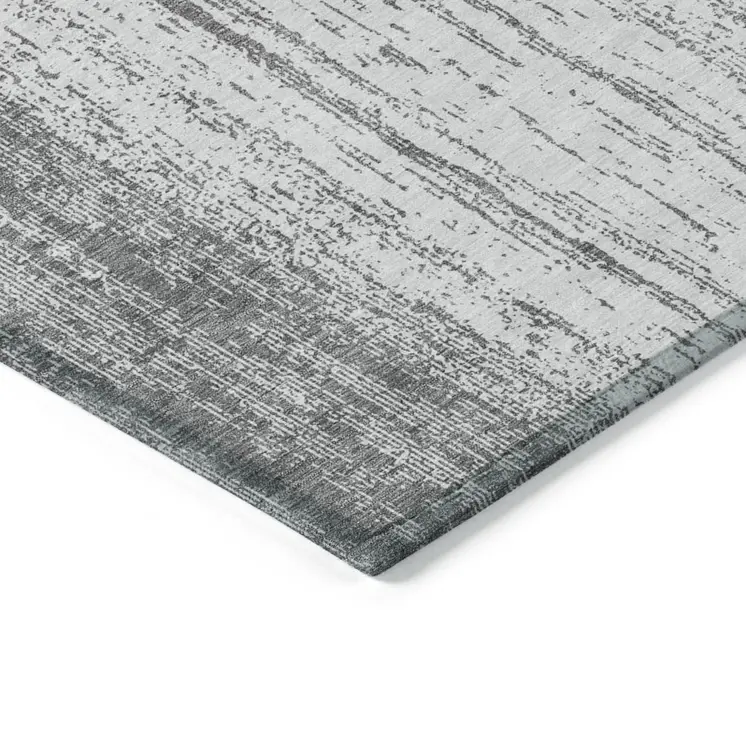 8' X 10' Gray And Ivory Striped Washable Indoor Outdoor Area Rug