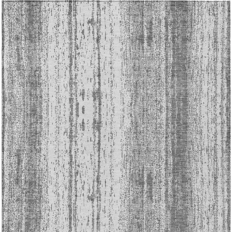 8' X 10' Gray And Ivory Striped Washable Indoor Outdoor Area Rug
