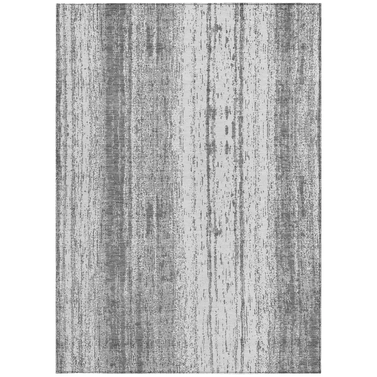 10' X 14' Gray And Ivory Striped Washable Indoor Outdoor Area Rug
