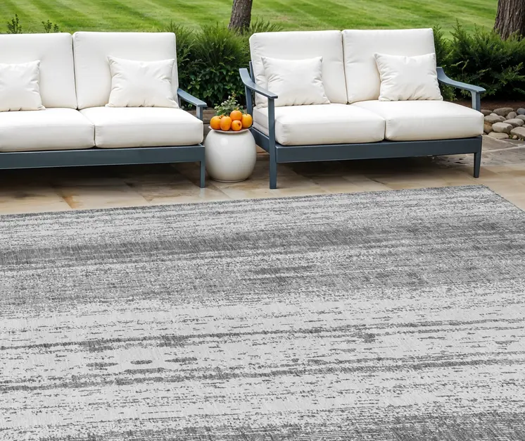 10' X 14' Gray And Ivory Striped Washable Indoor Outdoor Area Rug