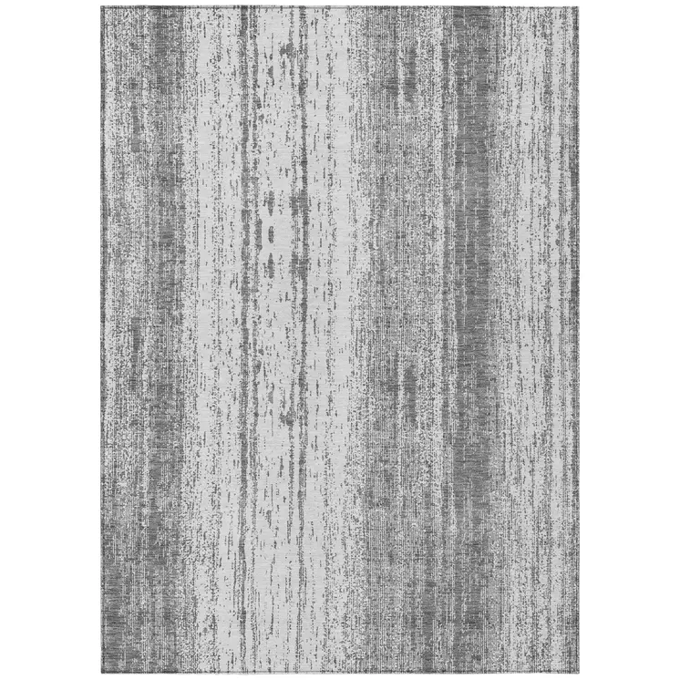 10' X 14' Gray And Ivory Striped Washable Indoor Outdoor Area Rug